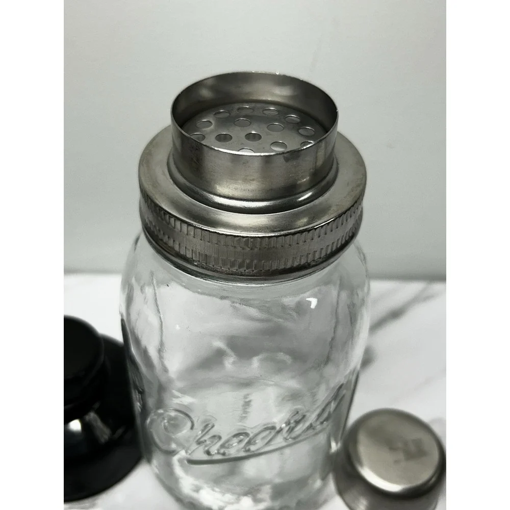 Vintage Mason Cheers Jar Cocktail Shaker With Strainer Lid